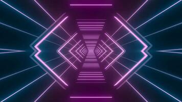Abstract Neon Tunnel with Pink and Purple Lights Geometric Shape and Dark Background Modern Futuristic Design with Glowing Lines Perfect for Backgrounds. seamless looping 4k animation background video
