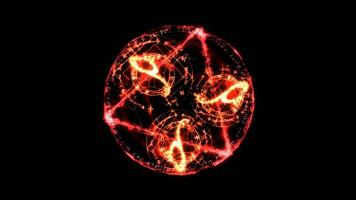 Abstract Red Glowing Orb with Intricate Geometric Patterns and Magical Symbols on a Black Background Animated in a Seamless Loop for Visual Effects. seamless looping 4k animation background video