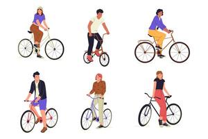 People riding different bicycles vector
