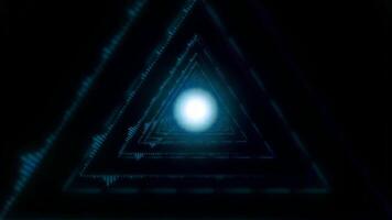 Abstract Triangle Tunnel with Glowing Neon Light Geometric Shape and Futuristic Design on Dark Background with Vibrant Perspective. seamless looping 4k animation background video
