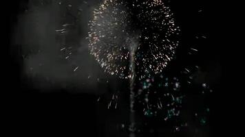 Exploding Fireworks at Night Sky Display with Glittering Sparks and Vibrant Color Against Dark Background. seamless looping 4k animation background video