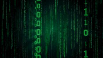 Abstract Green Binary Code Matrix Style Background with Falling Numbers for Technology Concept and Digital System. seamless looping 4k animation background video
