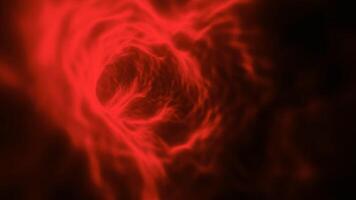 Vibrant Red Glowing Tunnel with Swirling Smoke on Black Backdrop with Dynamic Motion and Futuristic Space Dimension Abstract Illustration. seamless looping 4k animation background video
