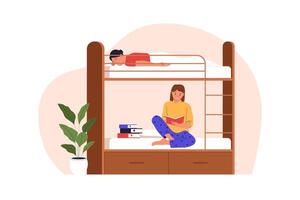 Woman reading on a bunk bed with child vector