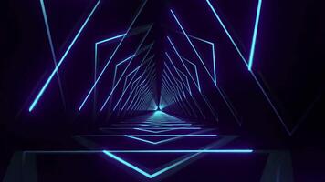 Abstract Tunnel of Geometric Shapes With Blue Neon Lights and Dark Background for Futuristic and Modern Digital Design Projects. seamless looping 4k animation background video
