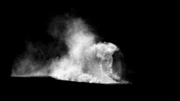Dramatic White Smoke Cloud Against Black Backdrop Abstract Fog Mist Texture Design Element Isolated Art with Motion for Background Overlay. seamless looping 4k animation background video