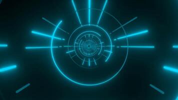 Abstract Futuristic Glowing Tunnel with Blue Neon Lights in Geometric Pattern Background for Modern Digital Technology and Space Exploration Visuals. seamless looping 4k animation background video