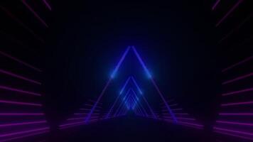 Abstract Neon Tunnel with Geometric Triangle Shapes Purple and Blue Light Futuristic Background and Dark Space Cyberpunk Vibe. seamless looping 4k animation background video