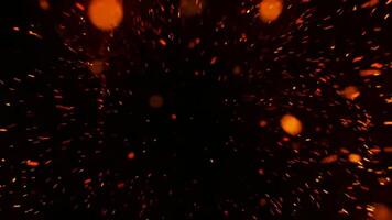 Dynamic Swarm of Fiery Sparks Against a Dark Background Ideal for Abstract Designs and Visual Effects. seamless looping 4k animation background video