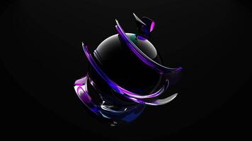 Fantastic sphere with waves of purple and blue liquid glass smoothly moving on a black background. Realistic 3D visualization of abstract orb in voice assistant logo style. Seamless VJ loop , 4K 60fps video