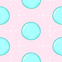 Playful seamless pattern featuring light blue bubbles and stars on a pink background. vector