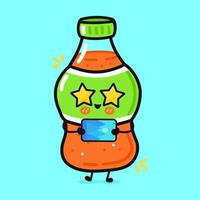 Adorable Soda character with star eyes holding a tablet, a fun and cute design. vector