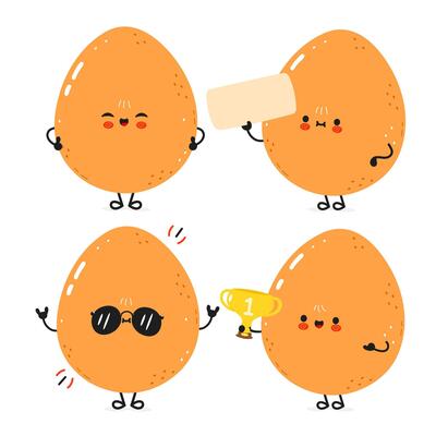Cute Egg character showing different emotions and actions