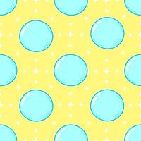 A cheerful seamless pattern of blue bubbles and stars over a yellow backdrop. vector