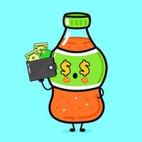 A cartoon Soda Can character holding a wallet full of money, with dollar sign eyes. vector