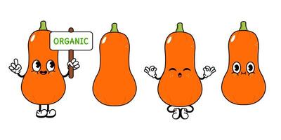 Fun and friendly cartoon Butternut Squash characters showcasing an organic concept and various poses. vector