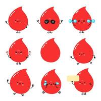 Adorable cartoon blood drops with diverse emotions and activities, perfect for educational uses. vector