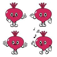 Cartoon Beets with animated facial expressions and various hand gestures, ready to dance vector