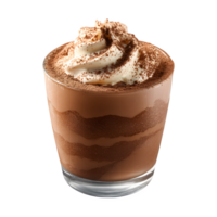 Indulge in a delectable chocolate dessert with a creamy swirl topping, beautifully presented in a glass, and perfect for a tempting treat, transparent background png