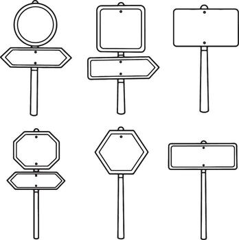 Six Blank Road Signs Various Shapes and Styles for Direction, Guidance, and Wayfinding in a Simple, Clean Mood vector