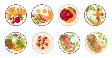 Various delicious breakfast and lunch plates vector
