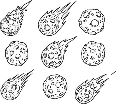 Dramatic Collection of Hand-Drawn Meteorites and Shooting Stars Falling Through Space, Celestial Art Illustration - Professional digital artwork with vibrant colors and detailed composition