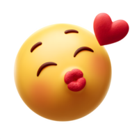 Rendered emoji with kiss face expression and heart floating beside it conveys feelings of love and affection for social media, messaging, and digital communication. png