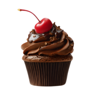 Delicious chocolate cupcake with cherry on top presented on a transparent backdrop, perfect for dessert lovers and culinary themed designs, transparent background png