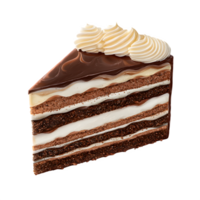 Delightful chocolate cake slice showcases creamy frosting on a transparent background, perfect for dessert menus and bakery promotions. png