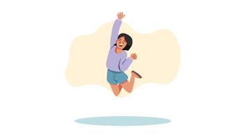 Smiling Girl Jumping with Excitement Fun Illustration vector