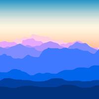 minimalist landscape of layered blue and purple mountains under a soft gradient sky vector