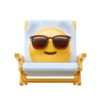 Smiling face with sunglasses enjoying the summer sun on a beach chair with transparent background ready for holiday themes. png