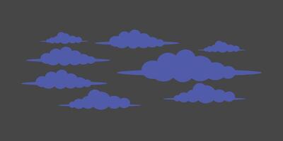 set of clouds in sky illustration as black silhouettes for weather forecast icons, dreamy scenes, fantasy themes and minimal nature designs vector
