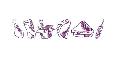 Extensive collection of food and drink web icons showcasing beverages, snacks, fast food, kitchenware, utensils, and culinary symbols for digital design projects vector