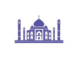 Majestic silhouette of the Taj Mahal architectural monument with intricate dome and minarets in a black style isolated on white background vector