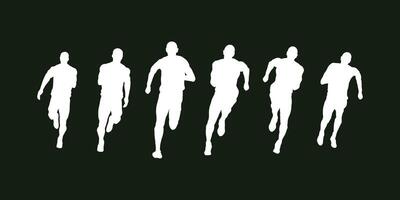 Silhouette of a marathon running sports man in motion, representing athletics, endurance, competition, fitness, and outdoor physical activity in minimal flat design vector
