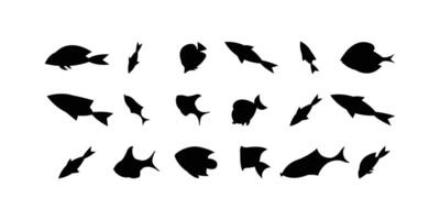 Set of multiple fish icon illustrations isolated on white background including seafood symbol and aquatic food concepts for culinary or marine themes vector