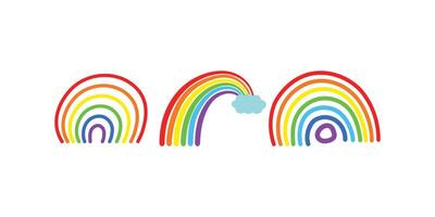 Colorful rainbow collection in flat style icon design. Trendy minimal rainbow clipart set, multicolored modern curved elements for weather, decor, kids theme vector
