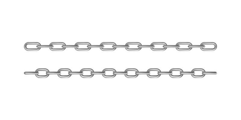 Chrome steel metal chain design featuring heavy-duty linked structure ideal for industrial themes, strength concepts, and mechanical illustrations