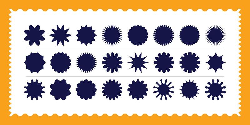 Collection of blank filled starburst badges and price sticker label shapes for promotional discount tags, product highlights and marketing designs