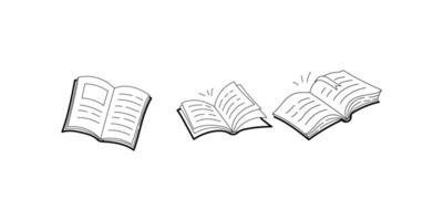 Hand drawn illustration of an open book with visible pages, ideal for educational themes, literature projects, reading icons, and sketch-style vintage designs vector