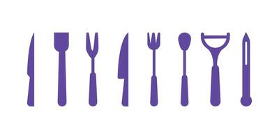 Set of kitchen utensils silhouettes bundle featuring essential kitchen tools and cooking accessories in modern black style for culinary, food, and cooking themes vector