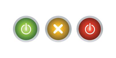 Digital on, off, and cancel button icons set in style ideal for user interfaces, apps, websites, electronics, and smart technology devices vector