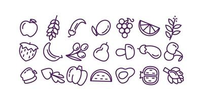 Minimalistic design featuring various organic food elements and common dietary restriction icons suitable for health, wellness, and eco-conscious projects vector