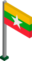 Myanmar Flag in Isometric dimension. png