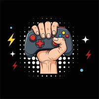 Hand Holding Gaming Controller - Gamer Grip Joystick Illustration vector