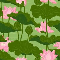 Pink lotus flowers and green leaves vector