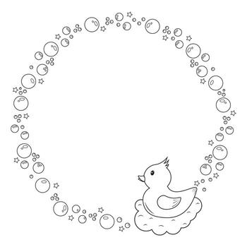 el marco es redondo hecho de espuma burbujas con un Pato para decoración vector