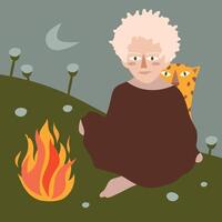 An albino boy sits by the fire next to a leopard. Atmospheric modern illustration in earthy colors. Ideal for interior design vector