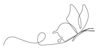 One continuous line drawing of Butterfly, Beautiful flying moth for wellbeing beauty or spa salon logo and divider concept in simple linear style. vector